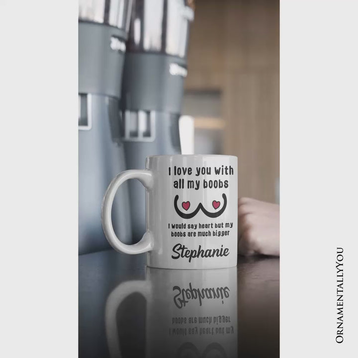 Love Bigger Than My Heart Personalized Mug, Funny Gift For Him With Custom Name