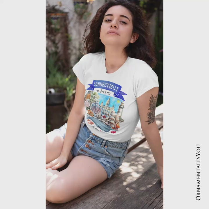 Artistic Connecticut State Themes and Landmarks T-Shirt, Tee for History and Travel Lovers