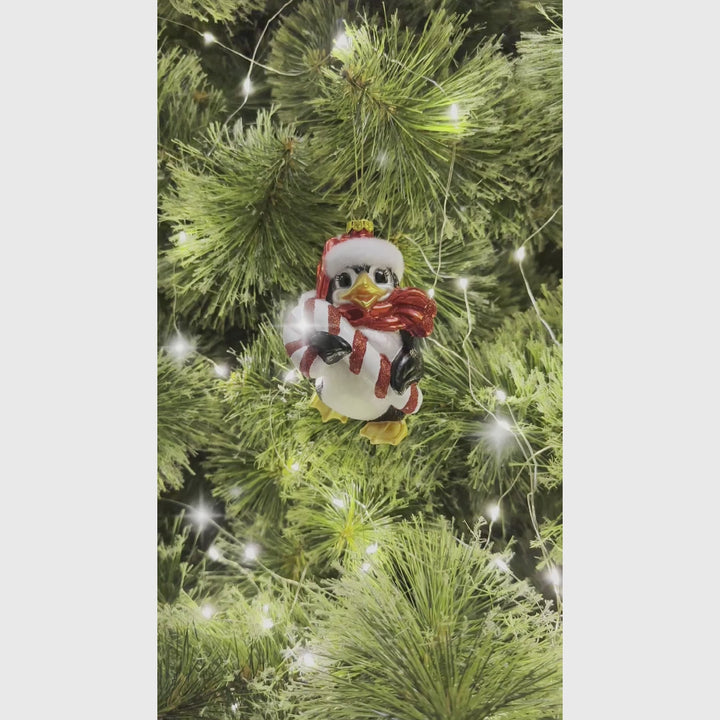 Penguin with Candy Glass Christmas Ornament, Arctic Bird Classic Tree Decoration