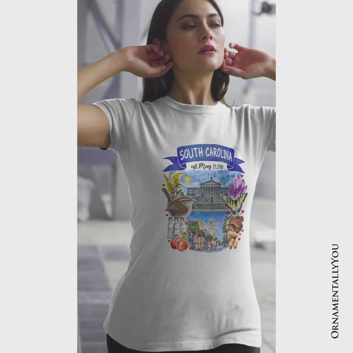 Artistic South Carolina State Themes and Landmarks T-Shirt, Tee for History and Travel Lovers
