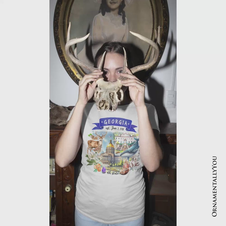 Artistic Georgia State Themes and Landmarks T-Shirt, Tee for History and Travel Lovers