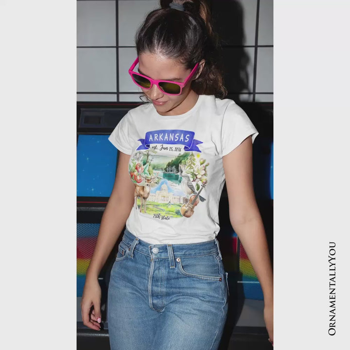 Artistic Arkansas State Themes and Landmarks T-Shirt, Tee for History and Travel Lovers