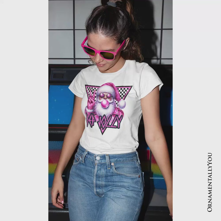 Pink Santa Blowing Bubblegum T‑Shirt, Def Jolly Coquette Retro Christmas Tee