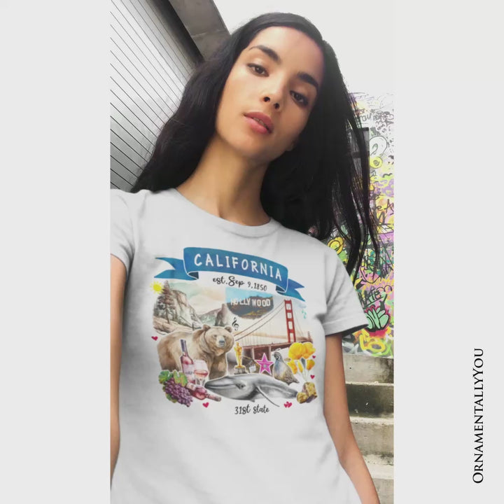 Artistic California State Themes and Landmarks T-Shirt, Tee for History and Travel Lovers