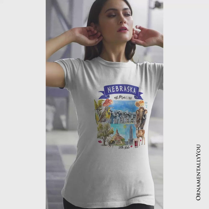 Artistic Nebraska State Themes and Landmarks T-Shirt, Tee for History and Travel Lovers
