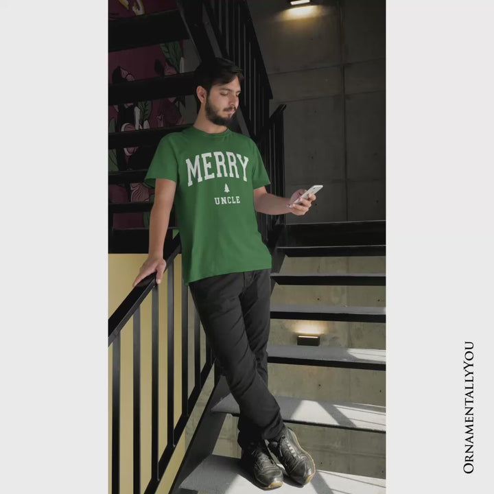 Merry Uncle Retro Christmas T-Shirt, Matching Family Holiday Tee