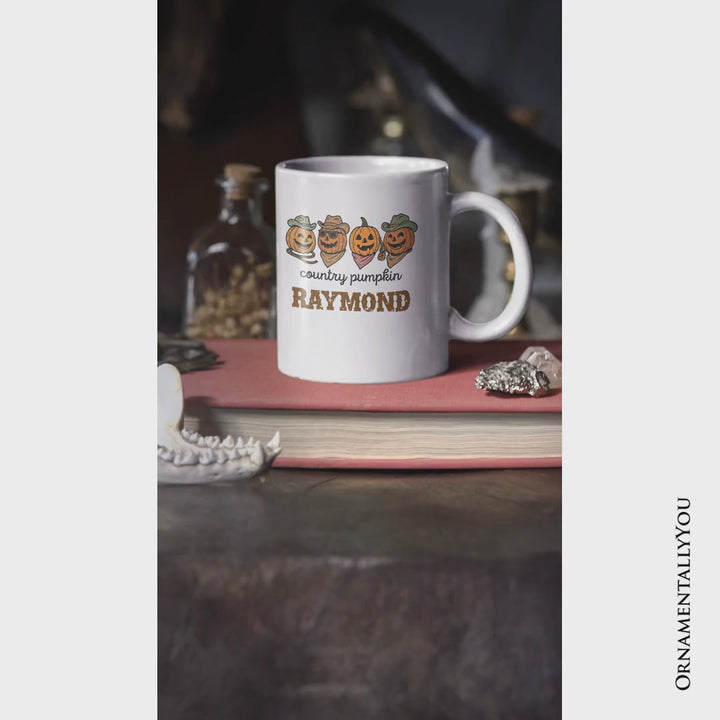 Country Pumpkin Rustic Personalized Mug, Cute Autumn Season Gift with Custom Name