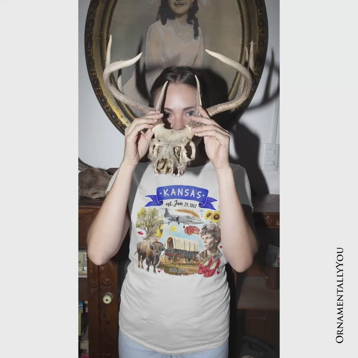 Artistic Kansas State Themes and Landmarks T-Shirt, Tee for History and Travel Lovers