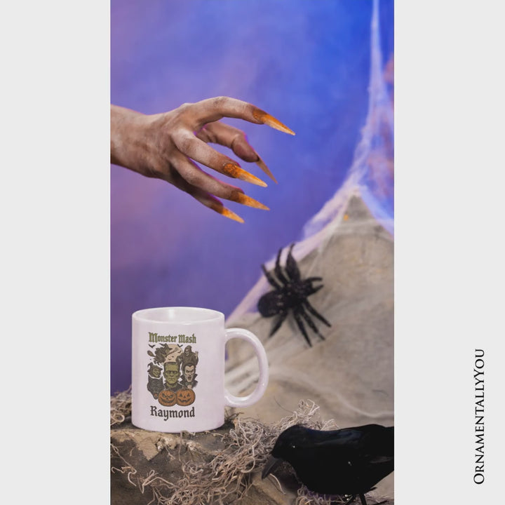 Monster Mash Classic Personalized Mug, Halloween Spooky Monsters Gift with Custom Name