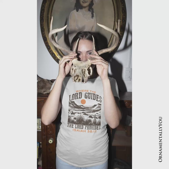 The Lord Provides Christian T-Shirt, Retro Western Desert Worship White and Natural Tee