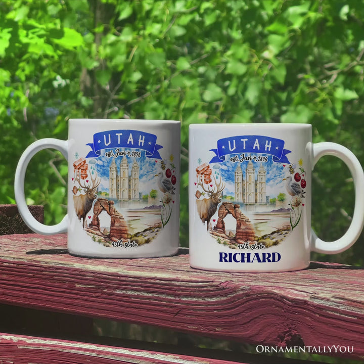 Artistic Utah State Themes and Landmarks Personalized Mug With Custom Name