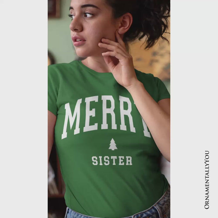 Merry Sister Retro Christmas T-Shirt, Matching Family Holiday Tee