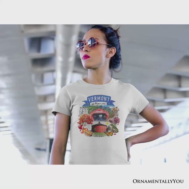 Artistic Vermont State Themes and Landmarks T-Shirt, Tee for History and Travel Lovers