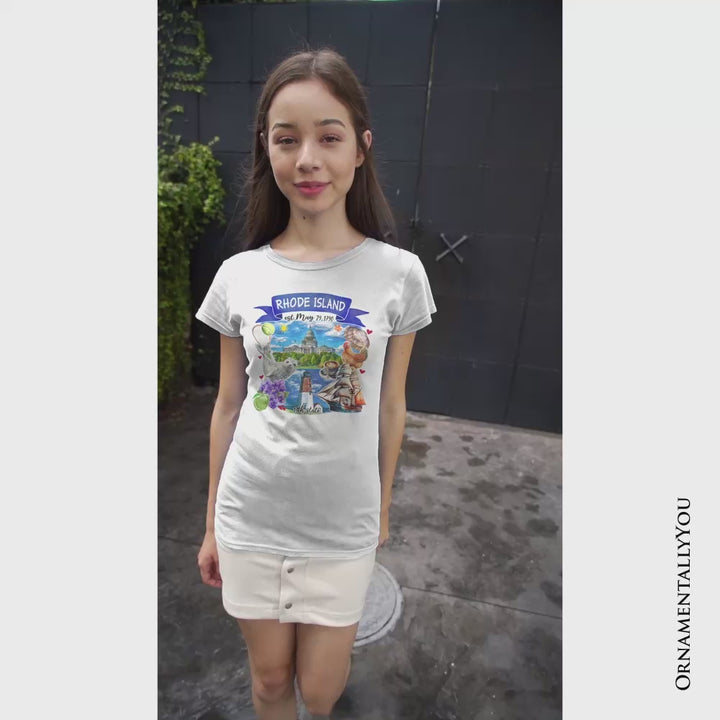 Artistic Rhode Island State Themes and Landmarks T-Shirt, Tee for History and Travel Lovers