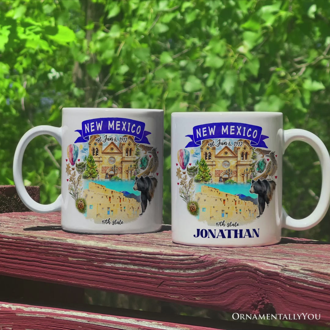 Artistic New Mexico State Themes and Landmarks Personalized Mug With Custom Name