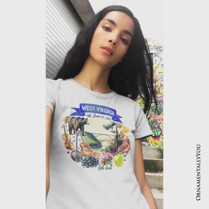 Artistic West Virginia State Themes and Landmarks T-Shirt, Tee for History and Travel Lovers