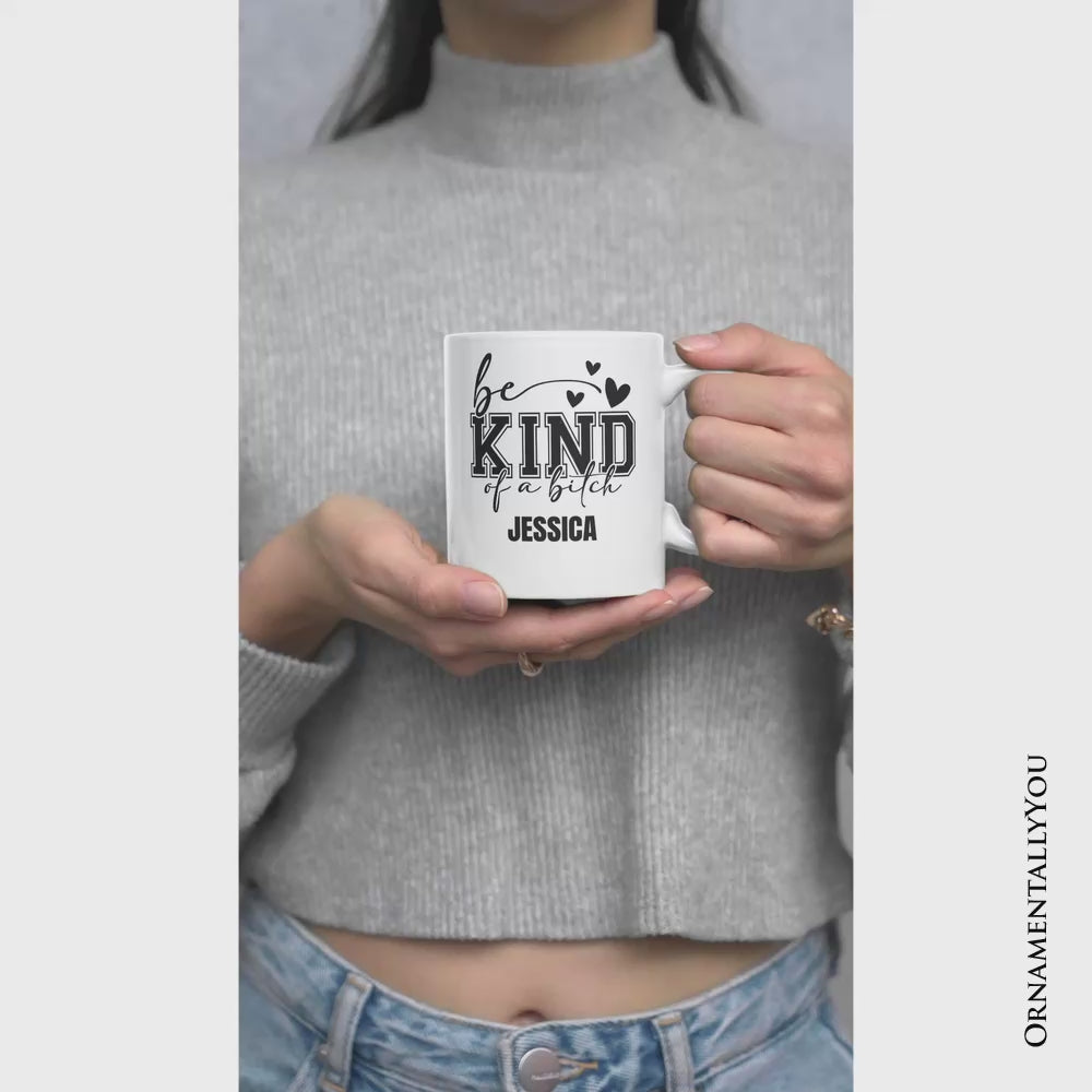Sarcastic Be Kind Personalized Mug, Retro Bold Women With Bite Gift With Custom Name