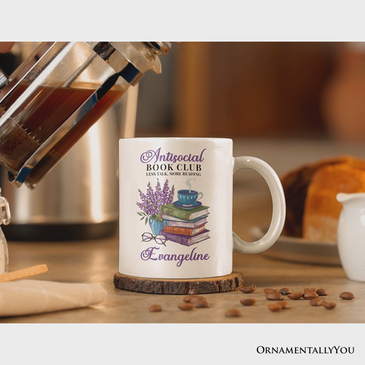 Lavender Antisocial Book Club Personalized Mug, Custom Gift with Name For Book Lovers