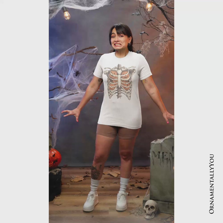 Ribcage Pumpkins T-Shirt, Retro Skeleton Halloween Tee for Spooky Season