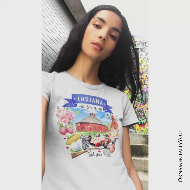 Artistic Indiana State Themes and Landmarks T-Shirt, Tee for History and Travel Lovers