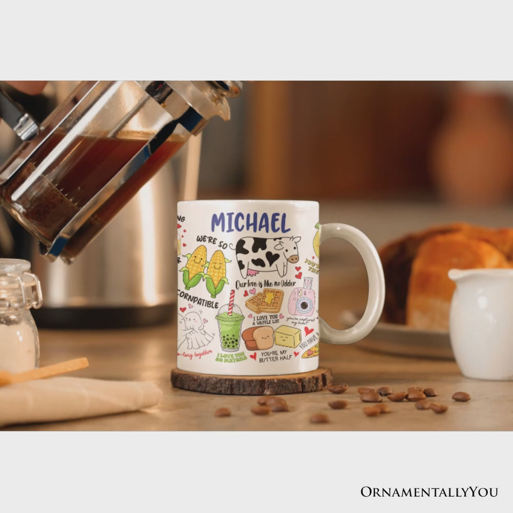 Hand Drawn Corny Love Puns Personalized Valentine Mug with Custom Name