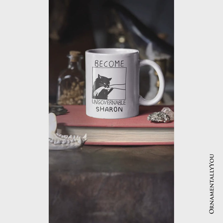 Become Ungovernable Black Cat Personalized Mug, Bites Hand Humorous Meme Gift with Custom Name