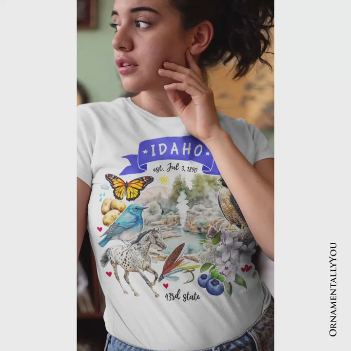 Artistic Idaho State Themes and Landmarks T-Shirt, Tee for History and Travel Lovers