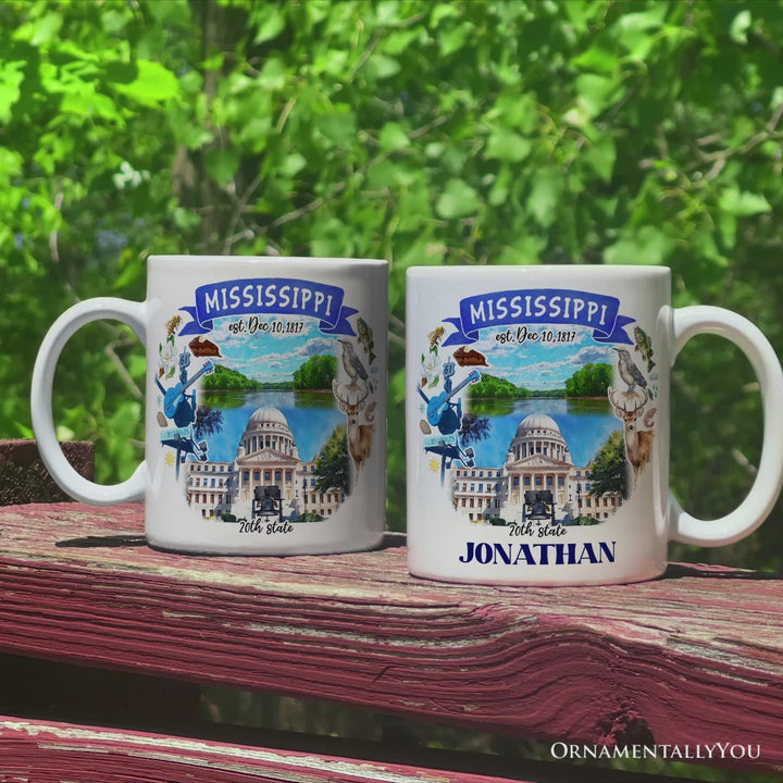 Artistic Mississippi State Themes and Landmarks Personalized Mug With Custom Name