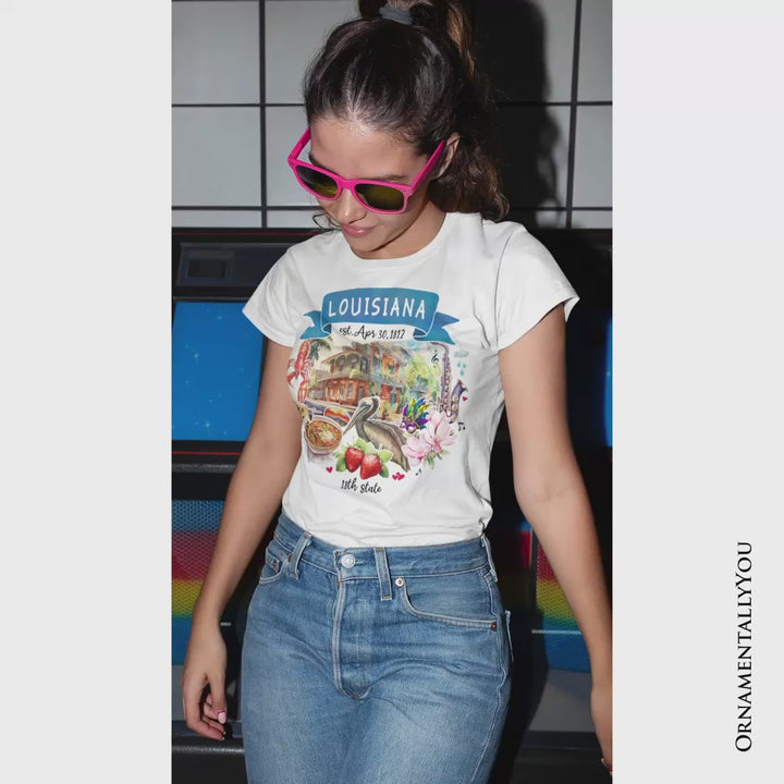 Artistic Louisiana State Themes and Landmarks T-Shirt, Tee for History and Travel Lovers