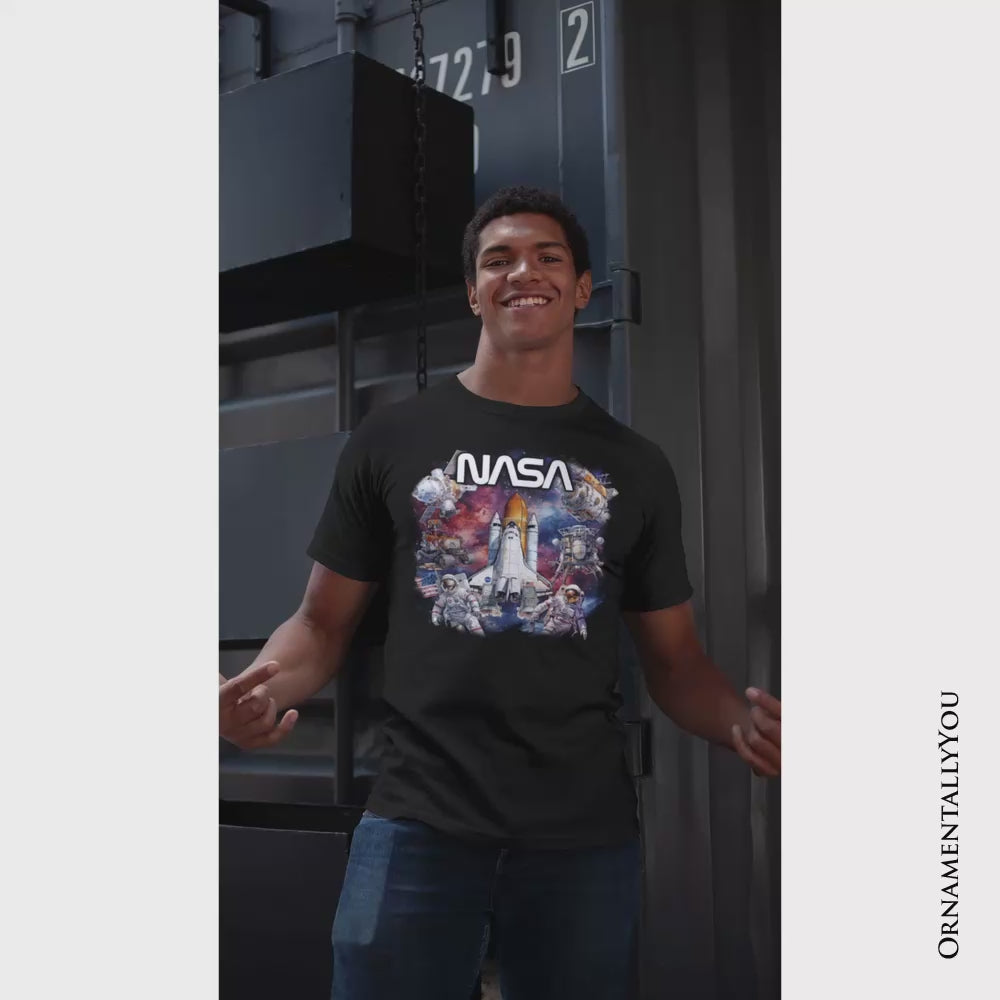 Artistic NASA Handcrafted Christmas T-Shirt, Astronaut in Outer Space with the Planets Tee