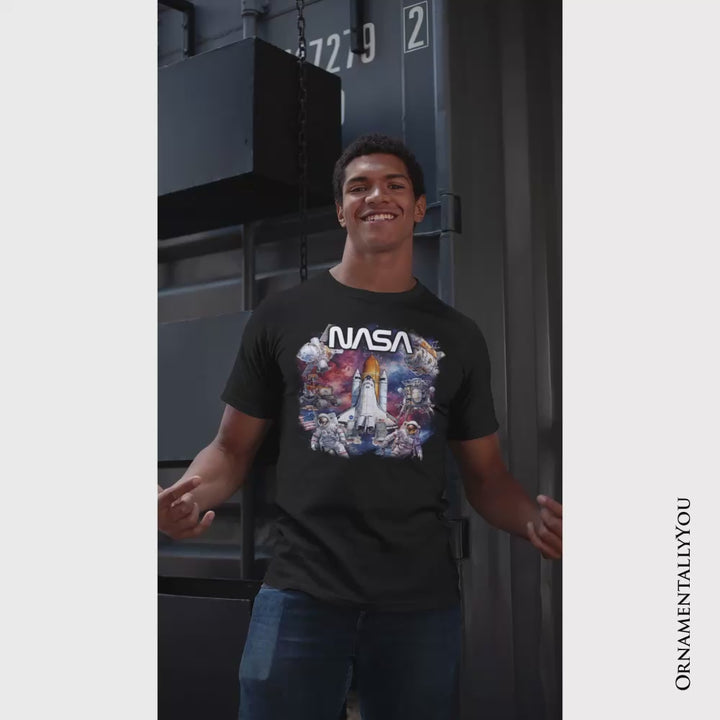 Artistic NASA Handcrafted Christmas T-Shirt, Astronaut in Outer Space with the Planets Tee