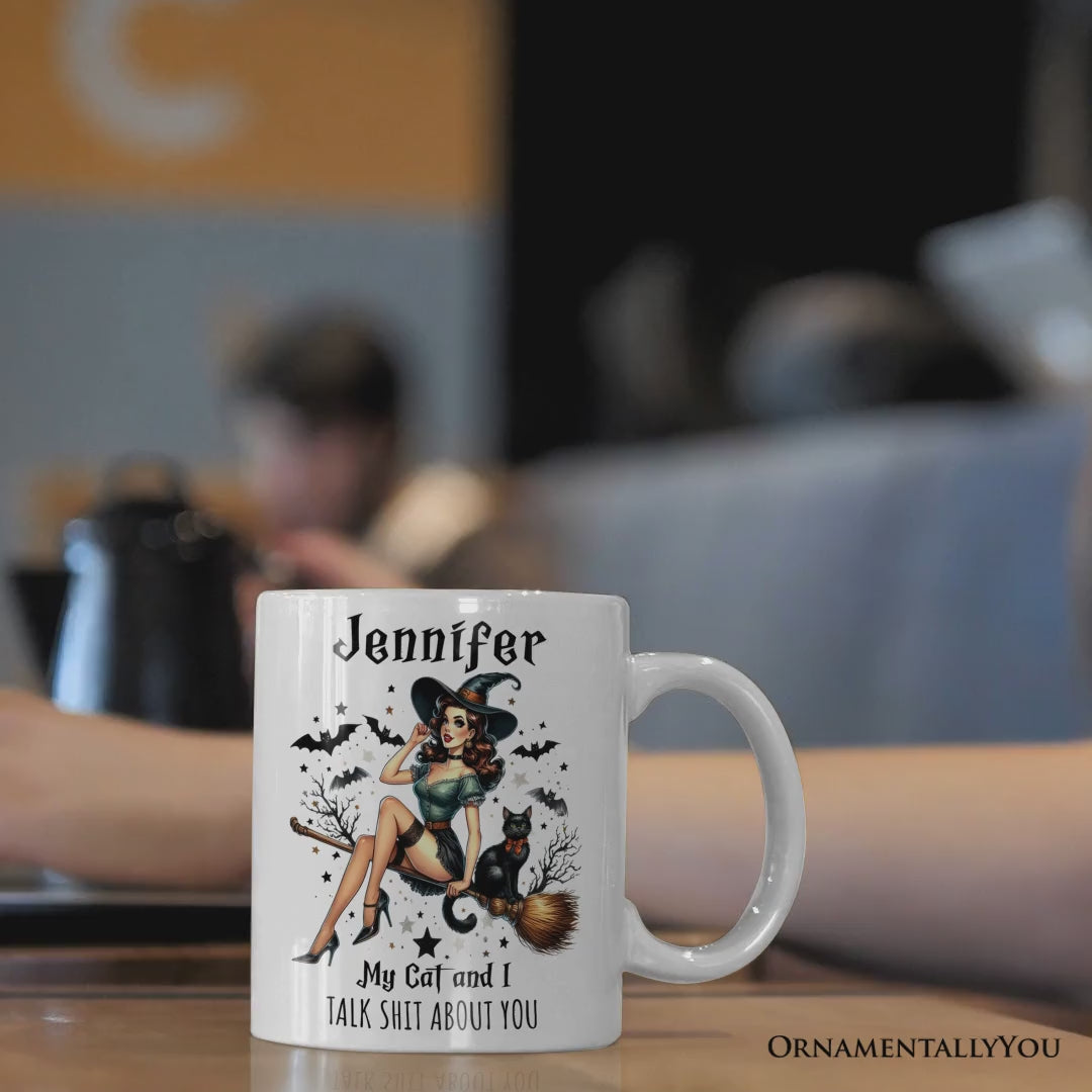 My Cat and I Gossip About You Personalized Halloween Mug, Retro Gift with Custom Name