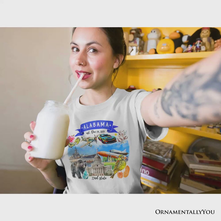 Artistic Alabama State Themes and Landmarks T-Shirt, Tee for History and Travel Lovers