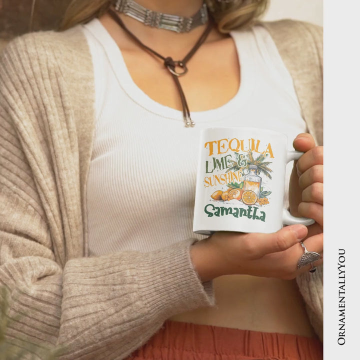 Tequila Lime & Sunshine Personalized Mug, Tropical Summer Gift with Custom Name