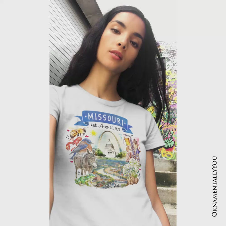 Artistic Missouri State Themes and Landmarks T-Shirt, Tee for History and Travel Lovers