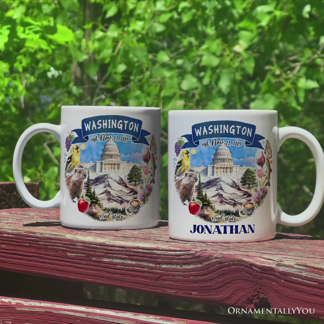 Artistic Washington State Themes and Landmarks Personalized Mug With Custom Name