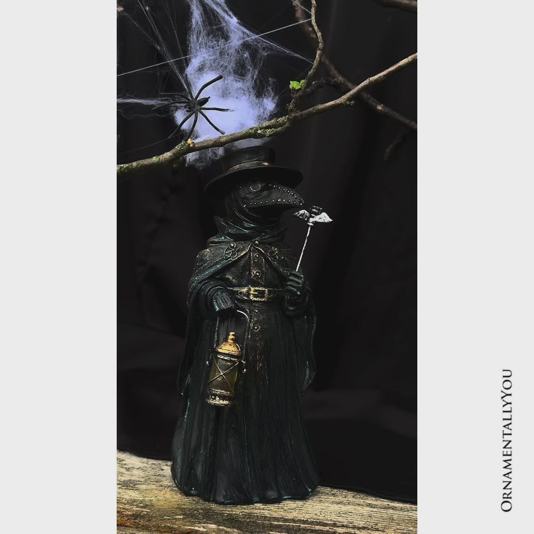 Plague Doctor Creepy Home Figurine, 8" LED Haunted Halloween House Statue
