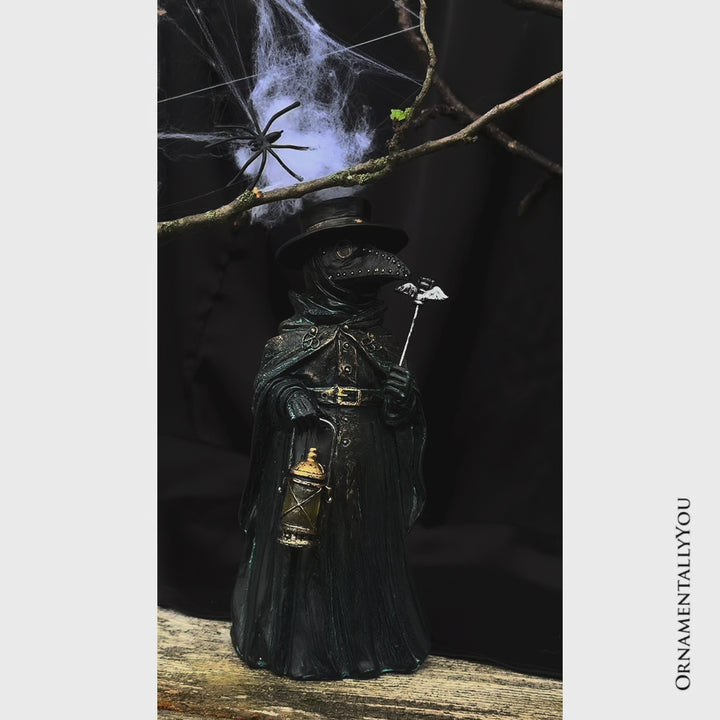 Plague Doctor Creepy Home Figurine, 8" LED Haunted Halloween House Statue