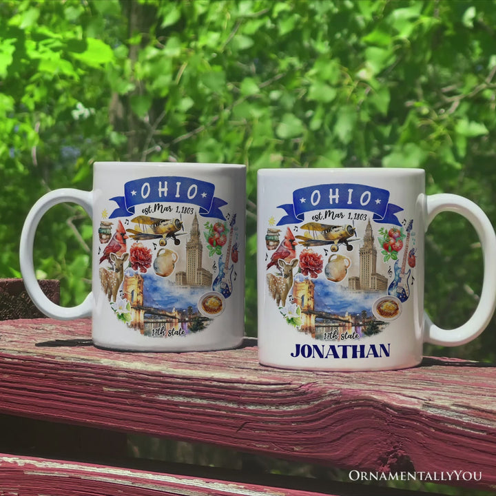 Artistic Ohio State Themes and Landmarks Personalized Mug With Custom Name