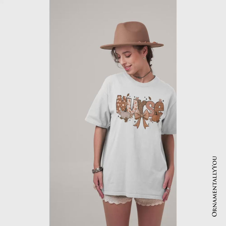 Nurse Coquette Autumn T-Shirt, Cozy Fall Pumpkins Tee for Healthcare Heroes