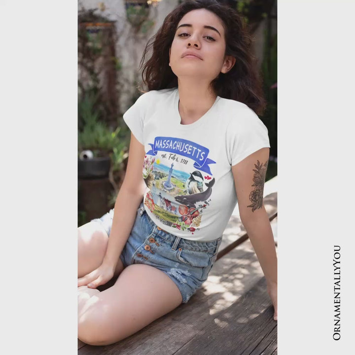 Artistic Massachusetts State Themes and Landmarks T-Shirt, Tee for History and Travel Lovers