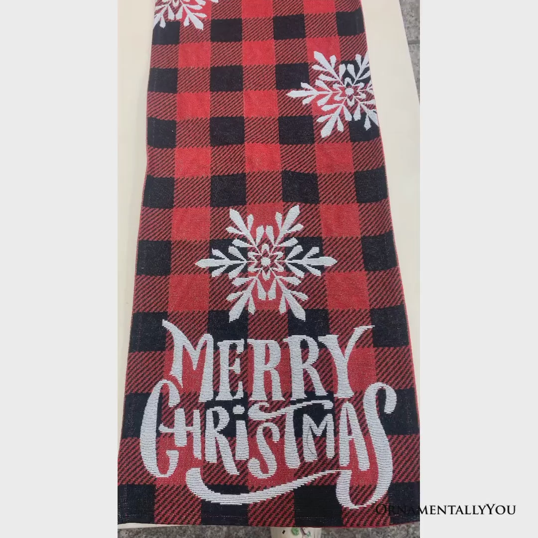 Plaid Merry Christmas 72" Jacquard Table Runner, High Quality Holiday Rectangle Tablecloth Decoration