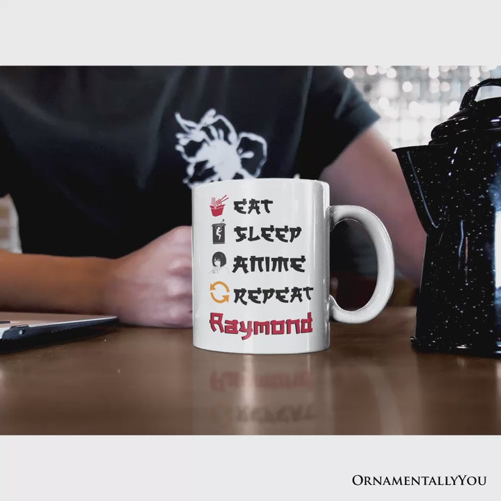 Eat Sleep Anime Repeat Personalized Mug, Funny Anime Lover Gift With Custom Name