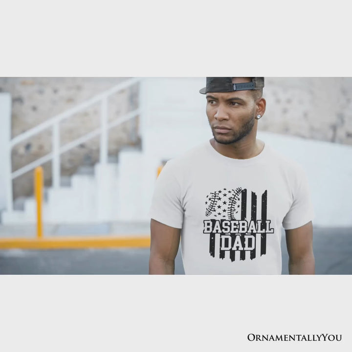 Baseball Dad T-Shirt, Black and White Patriotic Tee for Sports Fathers