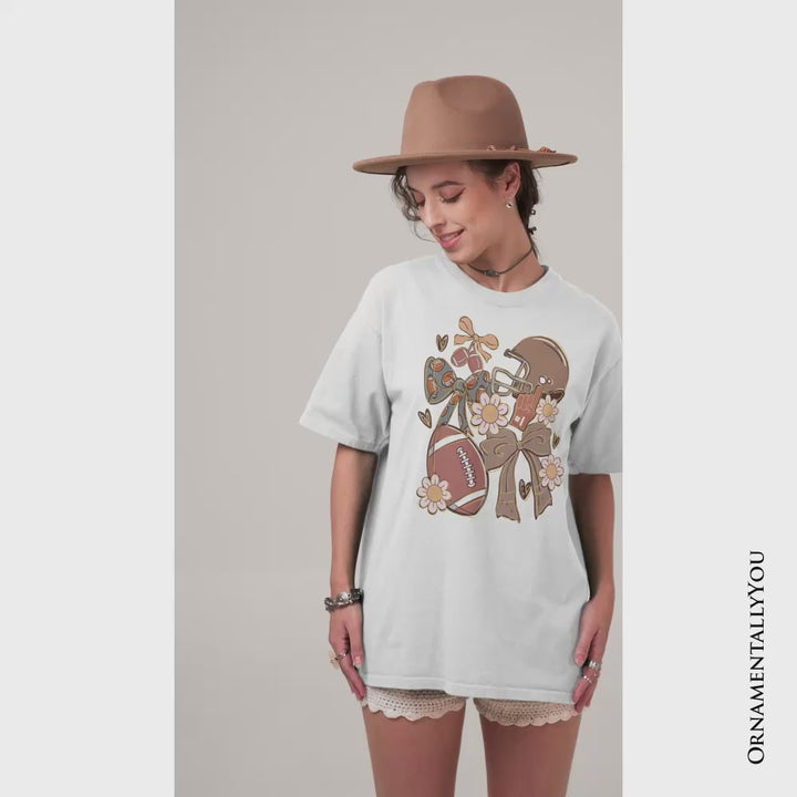 Football Mom Coquette Bow Daisy T-Shirt, Retro Fall Game Day Preppy Tee