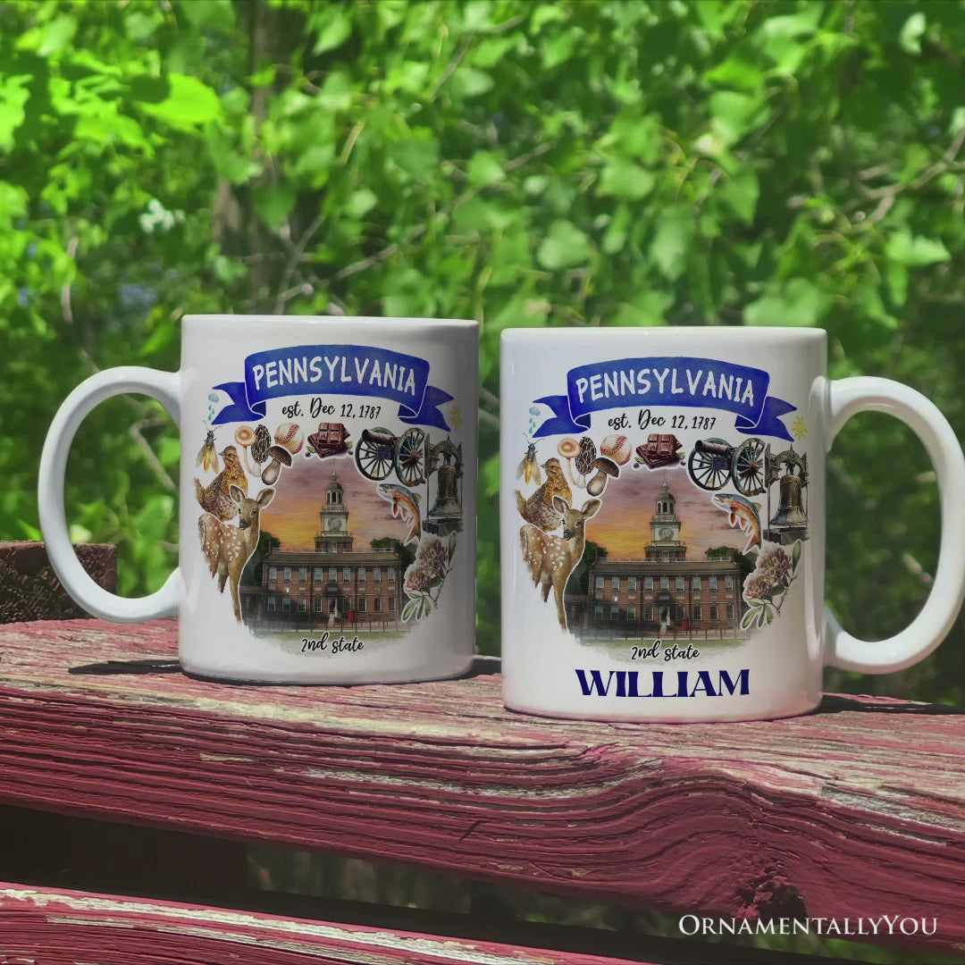 Artistic Pennsylvania State Themes and Landmarks Personalized Mug With Custom Name
