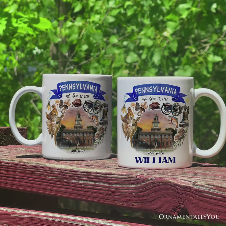 Artistic Pennsylvania State Themes and Landmarks Personalized Mug With Custom Name