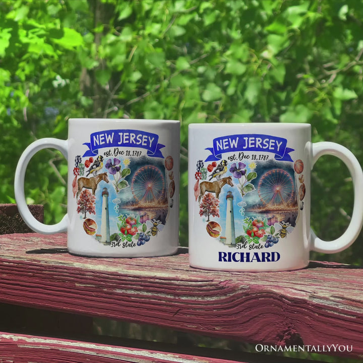 Artistic New Jersey State Themes and Landmarks Personalized Mug With Custom Name