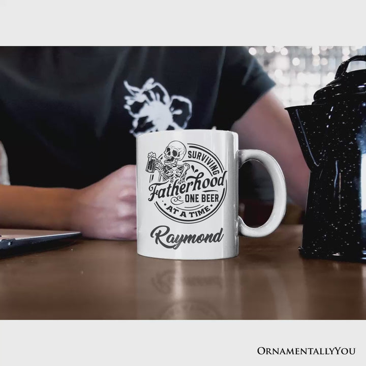 Surviving Fatherhood Personalized Mug, Beer Dad Gift with Custom Name
