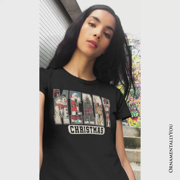 Merry Christmas Vintage T‑Shirt, Santa Tree Reindeer Snowman Nutcracker Tee
